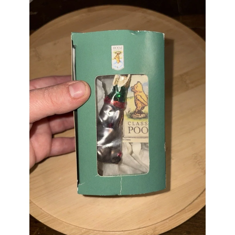 Disney  WINNIE‎ THE POOH Midwest Eeyore Blown Glass Christmas Ornament w/ Box